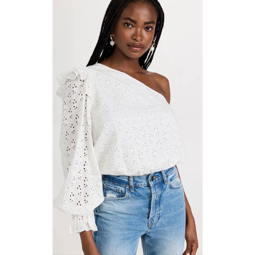 Cami NYC Ardana White Cotton Eyelet One Shoulder Ruffle Top Small NWT Revolve